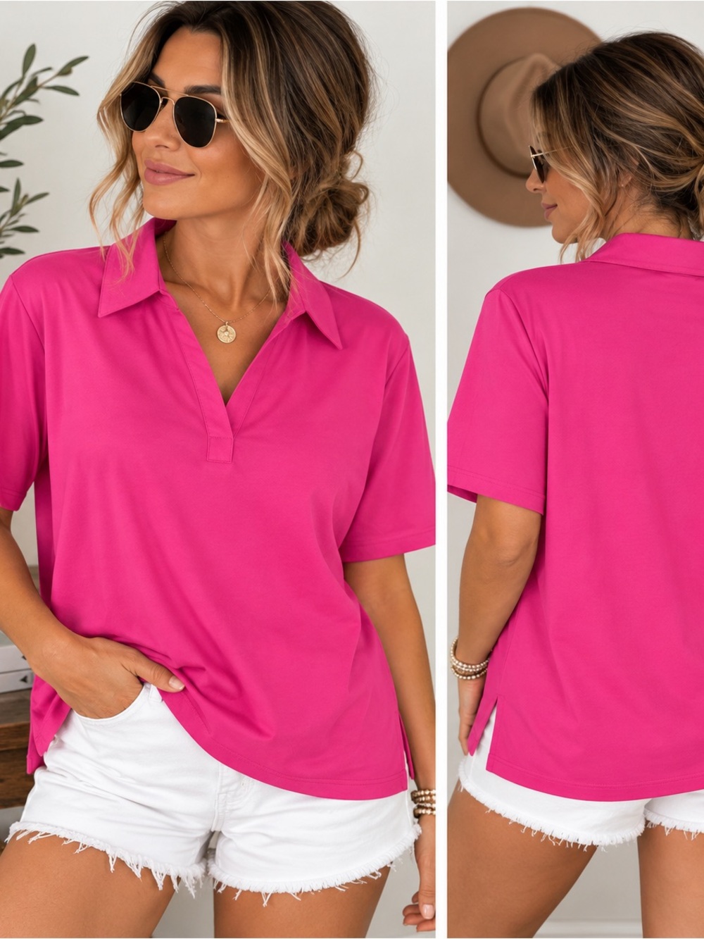 Investments Short-Sleeve Polo Top - Hot Pink